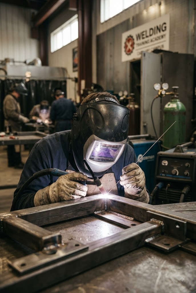 Welder completing CWB test preparation in Calgary
